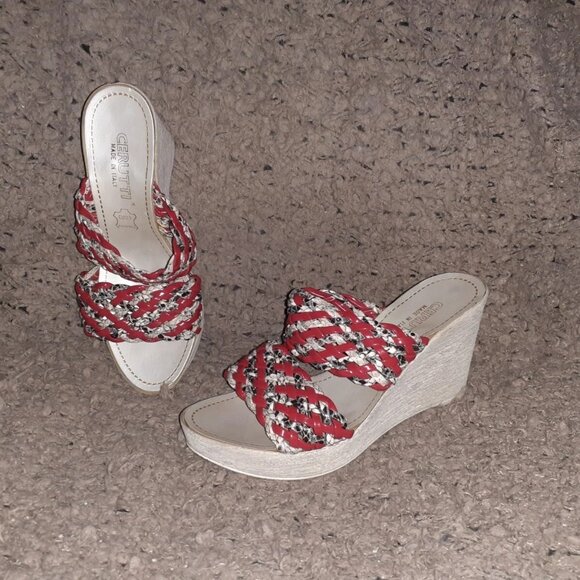 CERUTTI-Italy-Red Patent/Snakeskin Pattern Woven Leather Wedge-Sz 37-Excellent - Picture 1 of 7